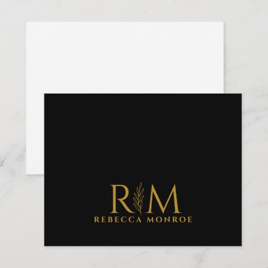 Carte De Correspondance Modern Monogram Black Gold Name (Devant / Derrière)