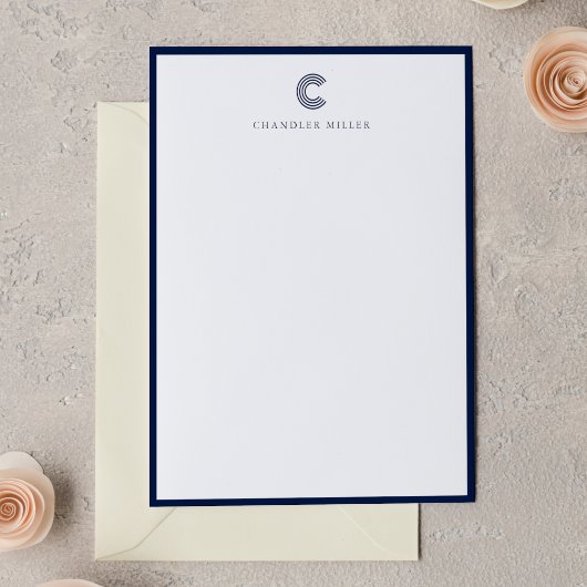 Carte De Correspondance Modern Navy Blue Border Custom Stationery Vertical