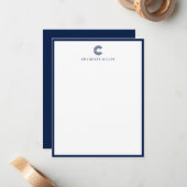 Carte De Correspondance Modern Navy Blue Border Custom Stationery Vertical (Devant/Arrière en situation)
