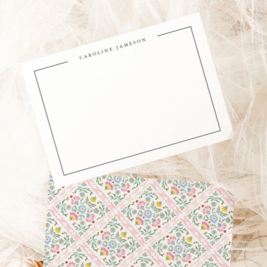 Carte De Correspondance Modern Simple Floral Name Flat Note Card