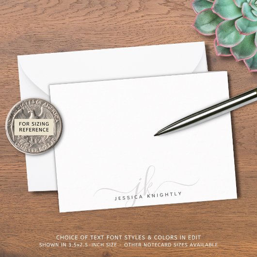 Carte De Correspondance Moderne Chic Script Gris Monogramme Initiales Mini