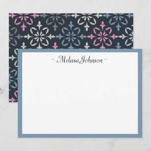 Carte De Correspondance Moderne Damask rose et marine Personnalisé