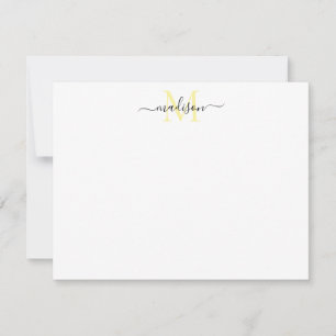 Carte De Correspondance Moderne Élégant Chic Girl Script Monogramme Jaune