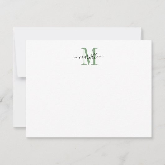 Carte De Correspondance Moderne Élégant Chic Script Monogramme Vert (Devant)