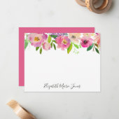 Carte De Correspondance Moderne Elégant rose floral pastel Aquarelle Peony (Devant/Arrière en situation)