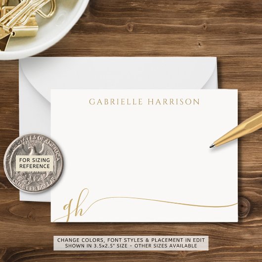 Carte De Correspondance Moderne Élégant Script Monogramme Initiales Or