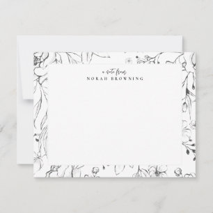 Carte De Correspondance Moderne floral personnalisé en noir et blanc en éc
