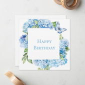 Carte De Correspondance Moderne Joyeux Anniversaire Bleu Hydrangea Chic (Devant/Arrière en situation)