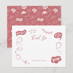 Carte De Correspondance Moderne Merci rose pâle Doodle