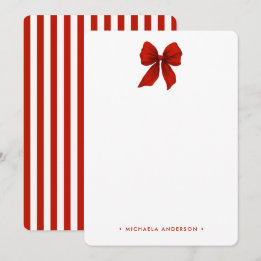 Carte De Correspondance Moderne Minimaliste Rouge Coquette Nœud et Rayures