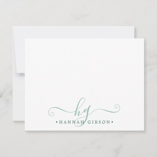 Carte De Correspondance Moderne Monogramme Fancy Initiales Script Vert (Devant)