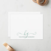 Carte De Correspondance Moderne Monogramme Fancy Initiales Script Vert (Devant/Arrière en situation)