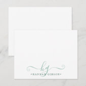 Carte De Correspondance Moderne Monogramme Fancy Initiales Script Vert (Devant / Derrière)