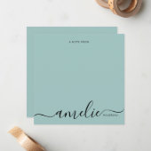 Carte De Correspondance Moderne Script Calligraphie Monogramme Mint Green (Devant/Arrière en situation)