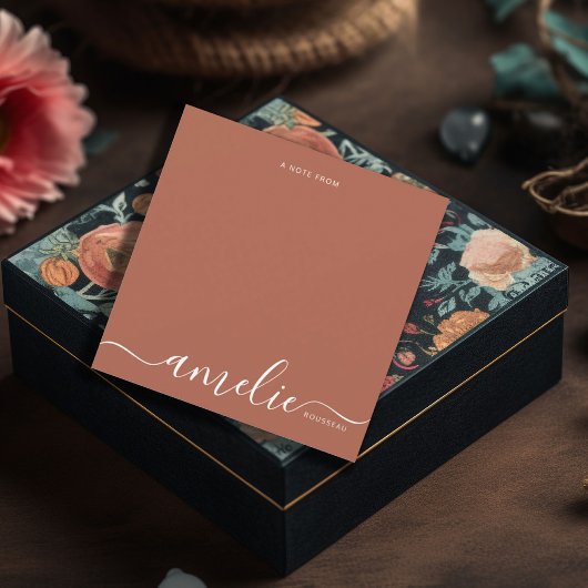 Carte De Correspondance Moderne Script Calligraphie Monogramme Terracotta