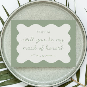 Carte De Correspondance Moderne Wavy Chic Sage Green Maid of Honor Proposi