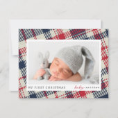 Carte De Correspondance Mon premier Noël moderne Plaid Baby Photo (Devant)