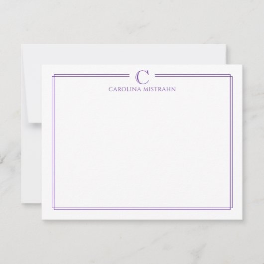 Carte De Correspondance Monogram Elegant Purple Border Stationery (Devant)