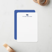 Carte De Correspondance Monogram Modern Navy Blue Typographie (Devant/Arrière en situation)