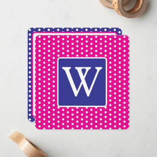 Carte De Correspondance Monogramme à points Pink et Bleu Marine