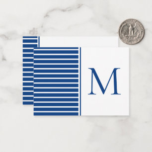 Carte De Correspondance Monogramme à rayures bleu et blanc Preppy Navy