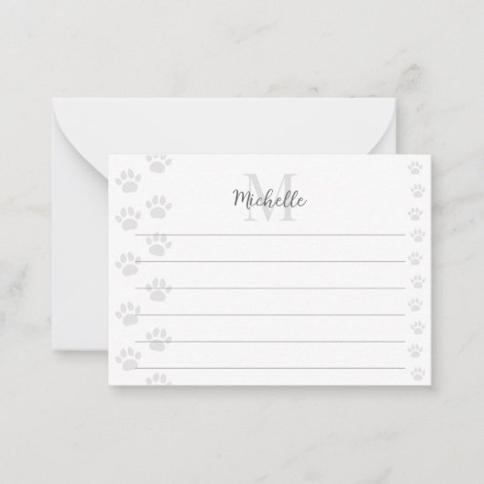 Carte De Correspondance Monogramme aligné d'empreintes de pattes de chats (Devant)