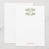 Carte De Correspondance Monogramme aquarelle avec vacances de verdure (Devant / Derrière)