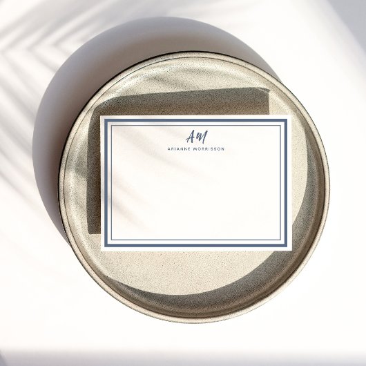 Carte De Correspondance Monogramme blanc bleu foncé mince et épais