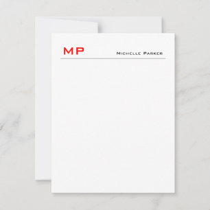 Carte De Correspondance Monogramme blanc rouge professionnel minimaliste