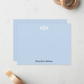 Carte De Correspondance Monogramme bleu clair 3 lettres Initiales moderne (Devant/Arrière en situation)