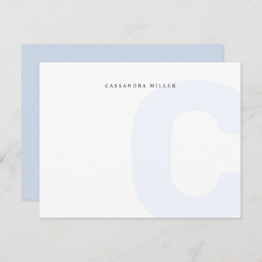 Carte De Correspondance Monogramme bleu clair Arrière - plan Nom complet (Devant / Derrière)