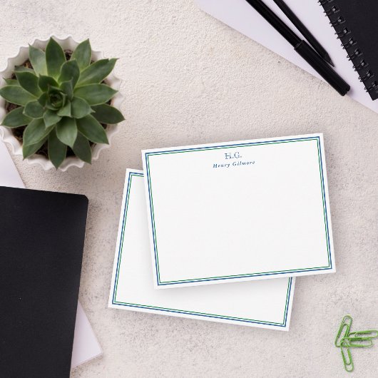 Carte De Correspondance Monogramme bleu de la marine verte