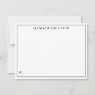 Carte De Correspondance Monogramme bleu marine classique avec bordure noir