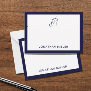 Carte De Correspondance Monogramme bleu marine minimaliste moderne
