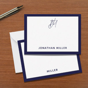 Carte De Correspondance Monogramme bleu marine minimaliste moderne