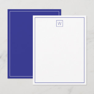 Carte De Correspondance Monogramme bleu marine simple et blanc