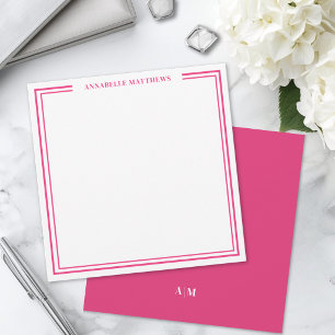 Carte De Correspondance Monogramme carré de nom à double bordure rose