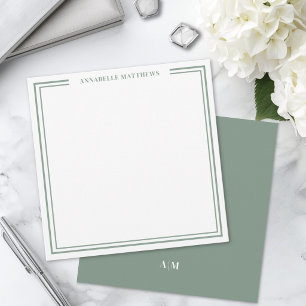 Carte De Correspondance Monogramme carré de nom de bordure deux vert