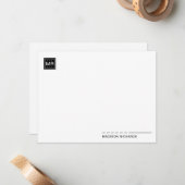Carte De Correspondance Monogramme Carré minimal Typographie noir chic (Devant/Arrière en situation)