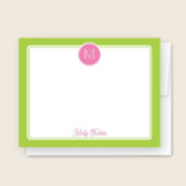 Carte De Correspondance Monogramme Cercle Prépa Rose et Vert Citron