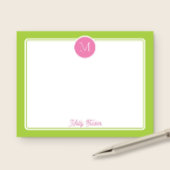 Carte De Correspondance Monogramme Cercle Prépa Rose et Vert Citron