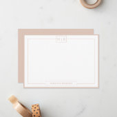 Carte De Correspondance Monogramme classique Boho Beige Bordure papeterie (Devant/Arrière en situation)