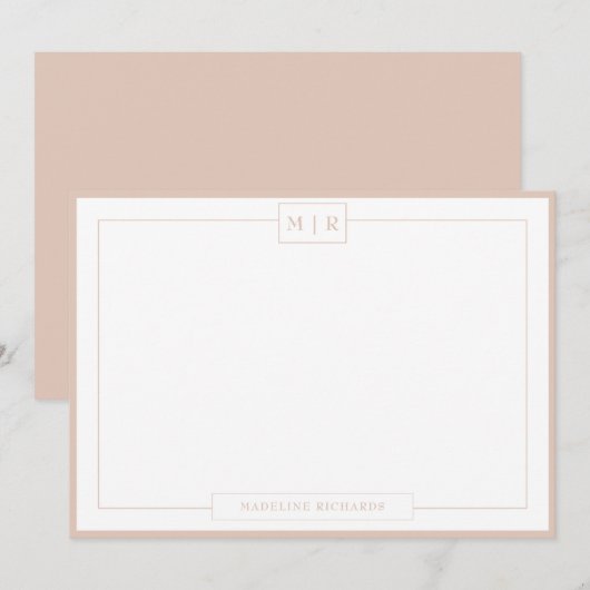 Carte De Correspondance Monogramme classique Boho Beige Bordure papeterie (Devant / Derrière)