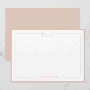 Carte De Correspondance Monogramme classique Boho Beige Bordure papeterie