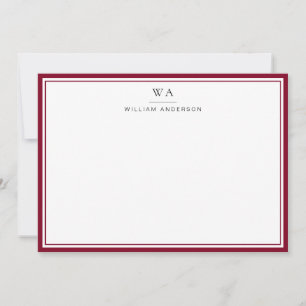 Carte De Correspondance Monogramme classique Bourgogne Rouge papier à lett