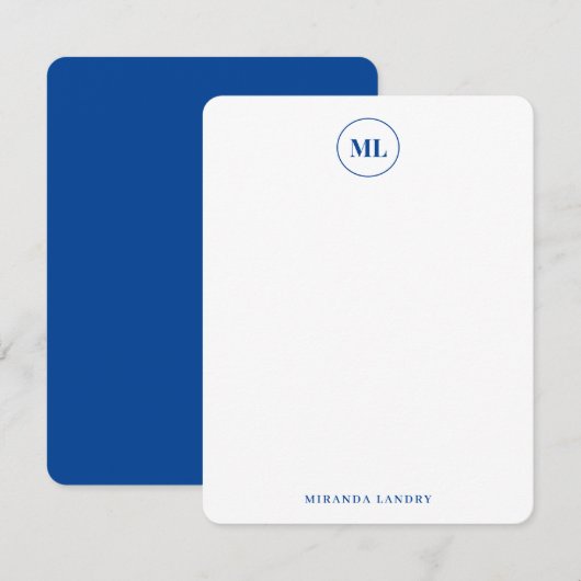 Carte De Correspondance Monogramme Classique Cercle Bleu Marine Initiales (Devant / Derrière)