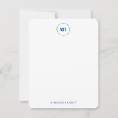 Carte De Correspondance Monogramme Classique Cercle Bleu Marine Initiales (Devant)