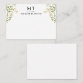 Carte De Correspondance Monogramme Classique Fleur de Chic Blanc (Devant / Derrière)