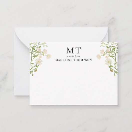 Carte De Correspondance Monogramme Classique Fleur de Chic Blanc (Devant)