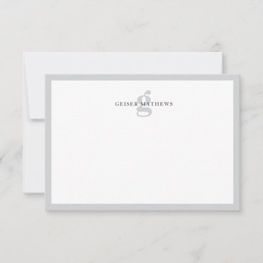 Carte De Correspondance Monogramme classique moderne typographique gris do (Devant)